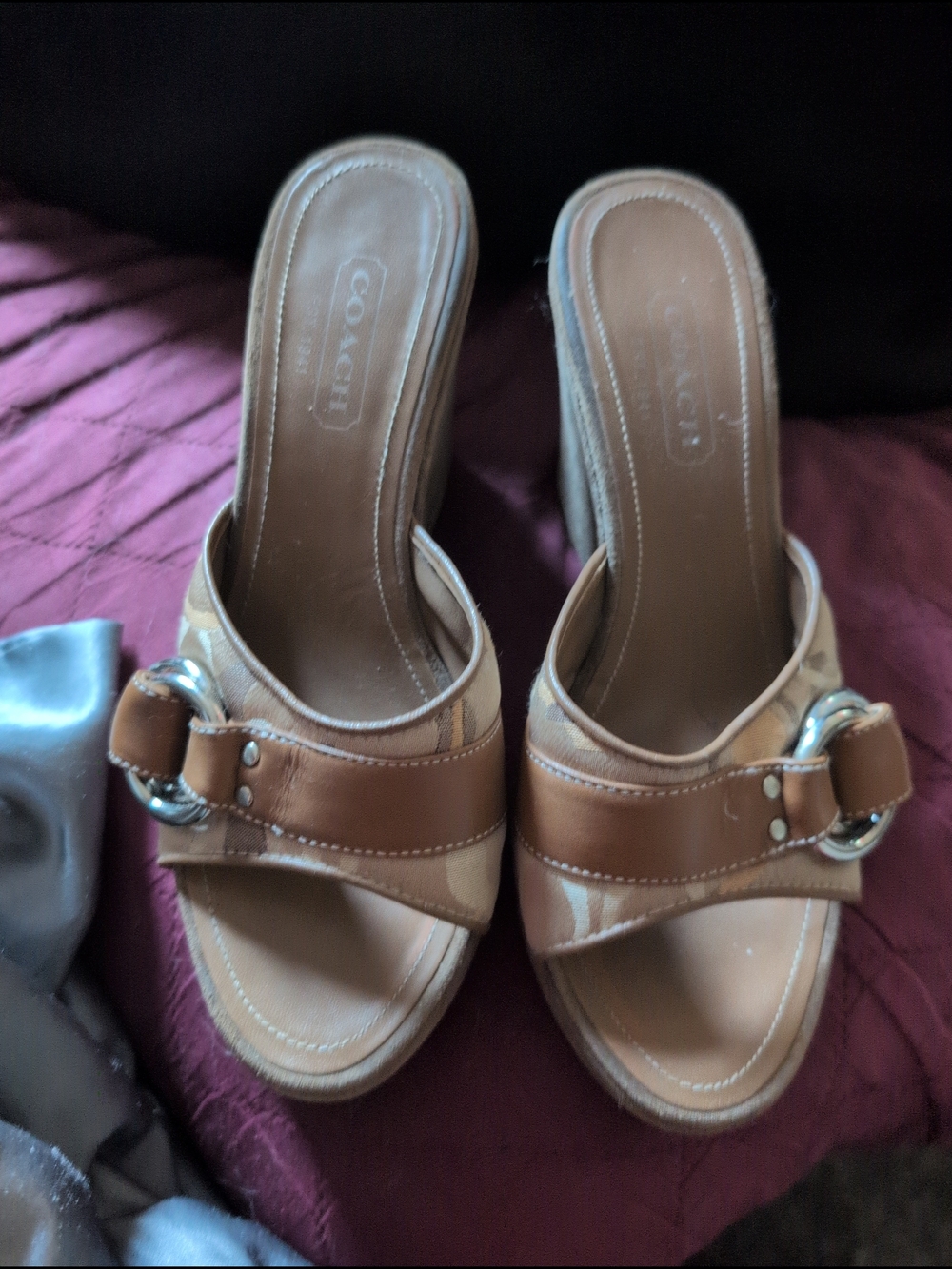 Coach Women’s Tan Leather Slide Sandals